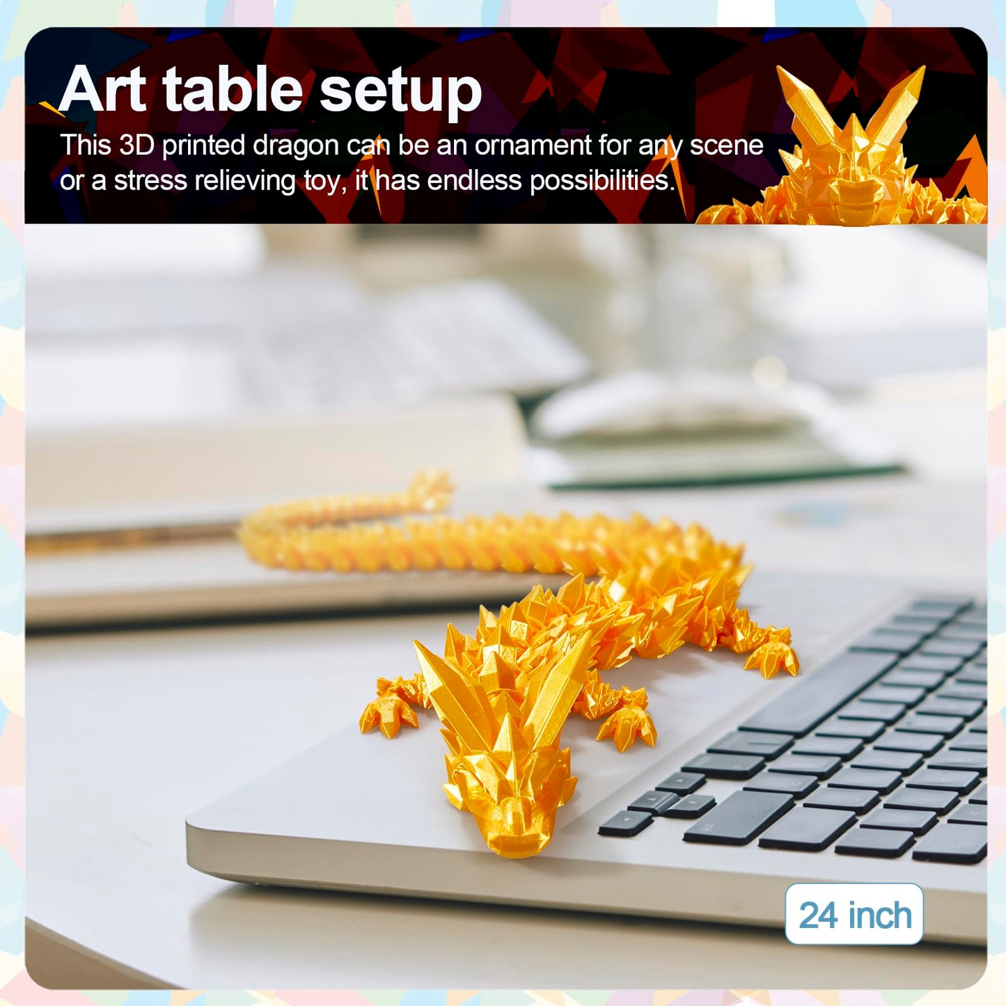 Meet Gladness 24 In 3D Printed Dragon, 24Inch Dragon,3D Dragon Toy,Large Dragon Present,Ariculated Crystal Dragon(Gold)