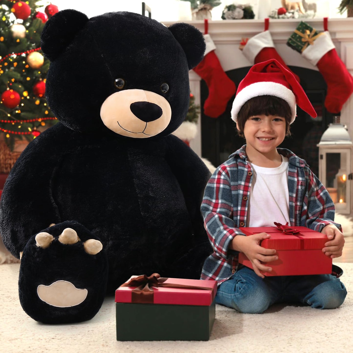 Tezituor 59In Big Teddy Bear Stuffed Animal, Giant Black Stuffed Bear For Baby Shower,Christmas,Valentine'S Day Or Birthday,5Ft