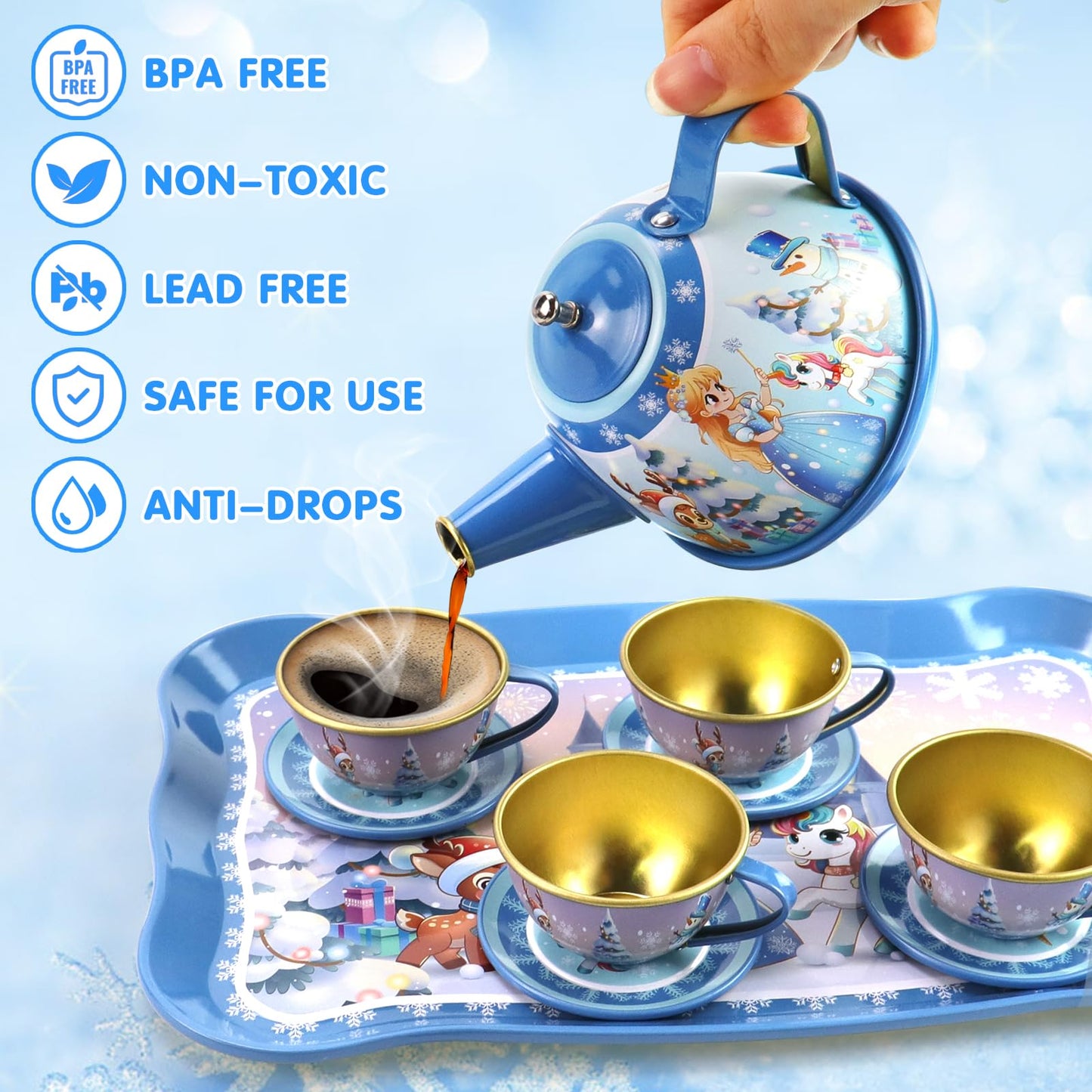 Motiloo Tea Party Set for Little Girls, 58Pcs Princess Tea Set Play Kitchen Toy with Dessert, Doughnut, Carrying Case for Birthd