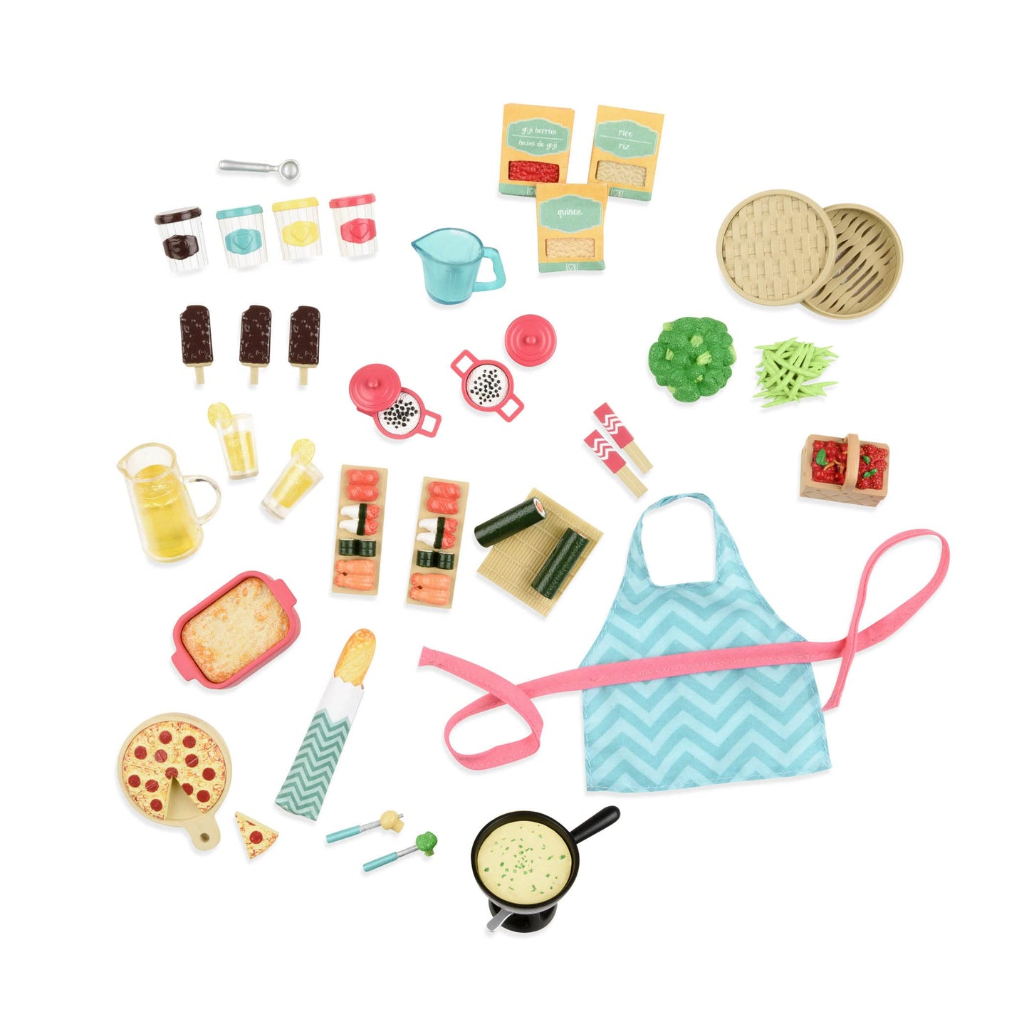 Lori - Play Food for Mini Dolls - Cooking Accessories for 6-Inch Dolls - Pizza, Sushi, Dessert - Dollhouse Set for Kids - 3 Year