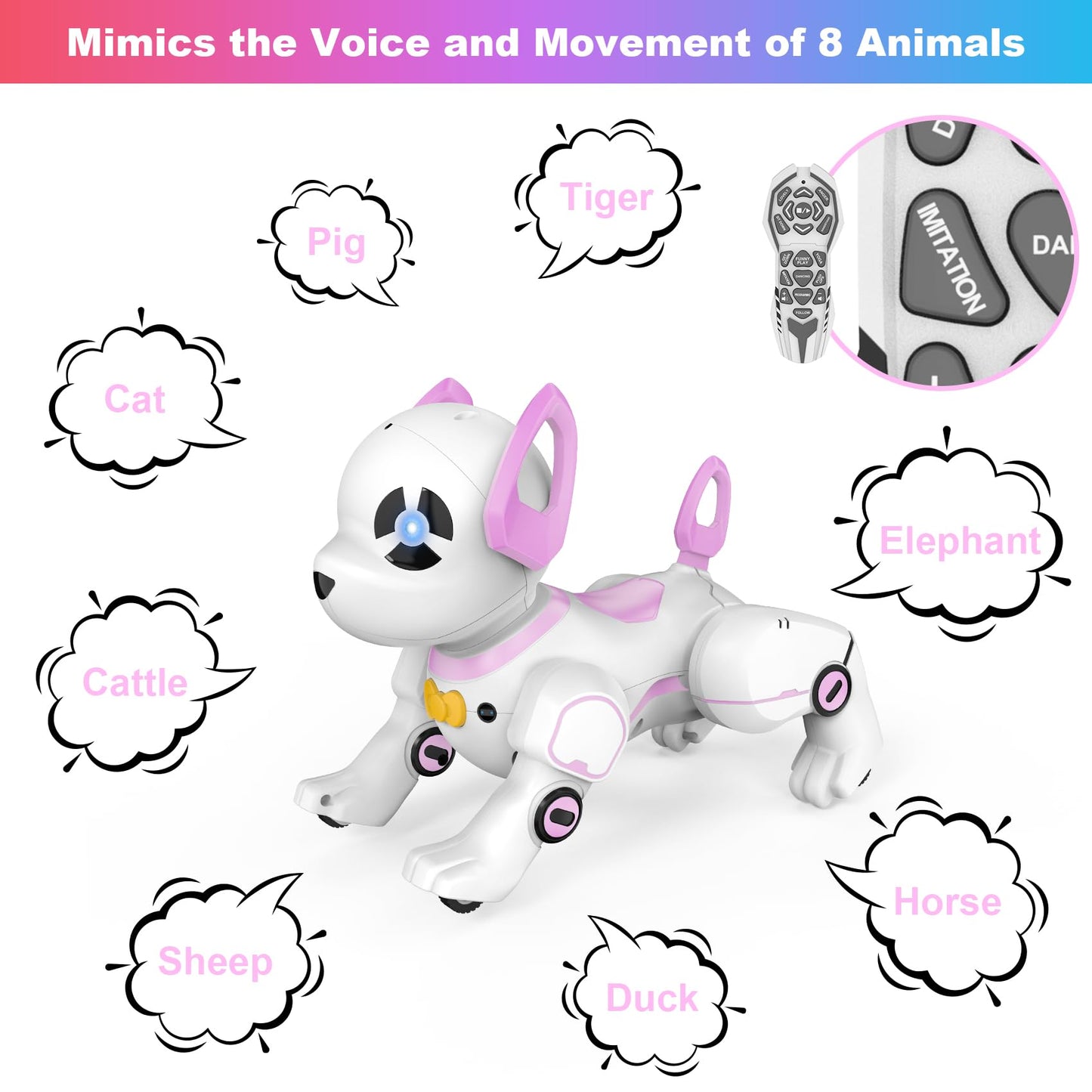 Supireo Remote Control Robot Dog Toy, Rc Dog Programmable Smart Interactive Robotic Pets, Rc Stunt Robot Toys Dog Imitates Animals Follow Functions For Boys Girls Toy Rc Car Robot Dog Pink