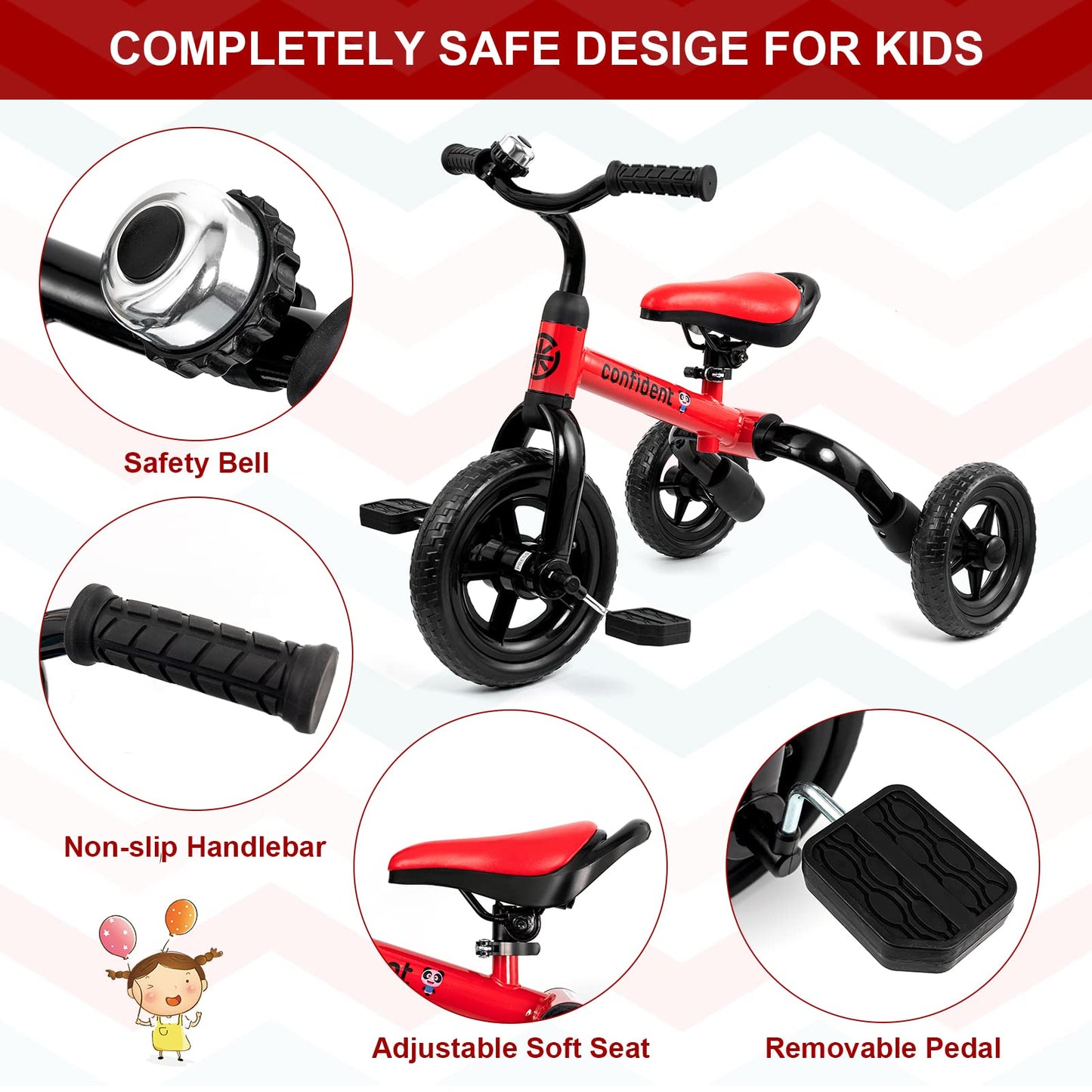 XPIY Tricycle for Toddlers Age 2-5 Years Old, 3 in 1 Folding Toddler Bike for Boys and Girls, Kids' Bike Trike with Detachable P
