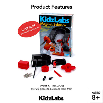 4M Magnet Science Kit - 10 Magnetic Experiments & Games (Over 25 Pieces To Build & Stem Learn From) - Power The Racer With A Magnet, Levitate A Magnet, Magnetic Yacht & Fishing, Boys & Girls, Age 8+