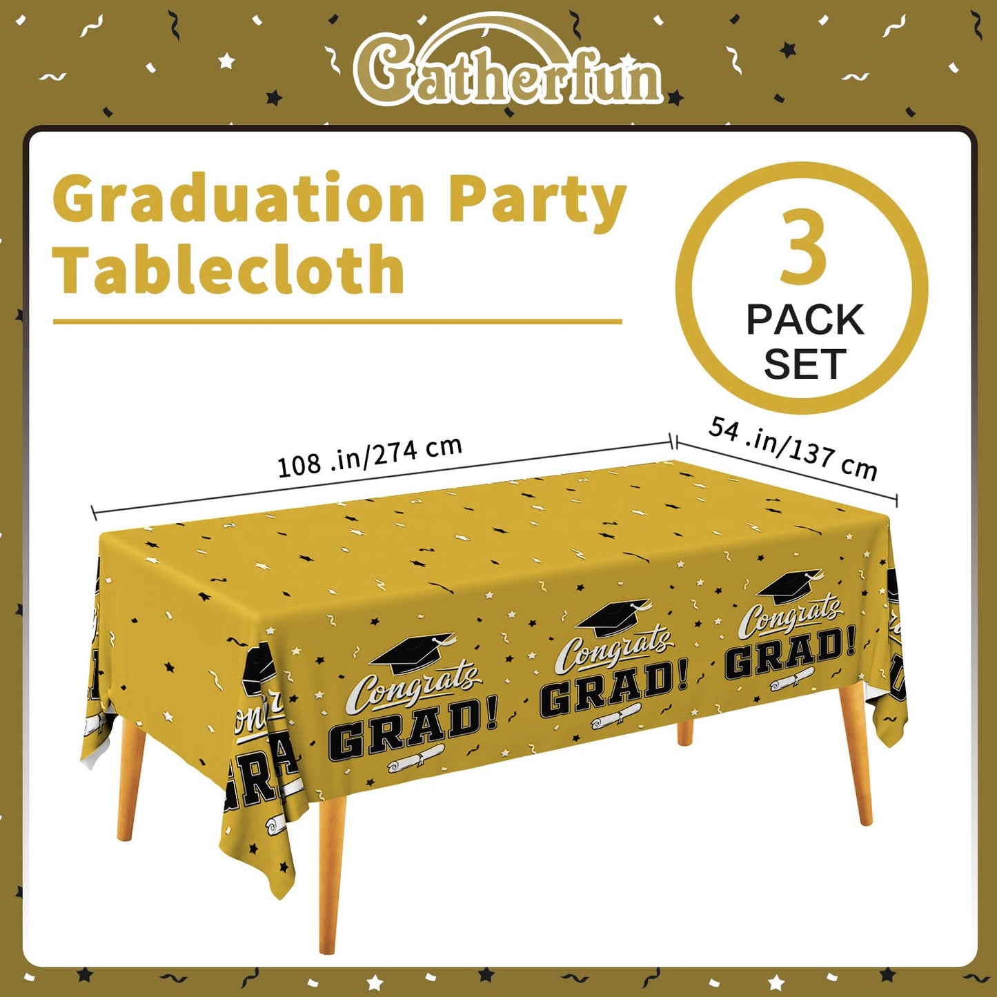 Gatherfun Graduation Tablecloths Graduation Party Table Decorations Waterproof Plastic Rectangular Disposable Table Cover For Co