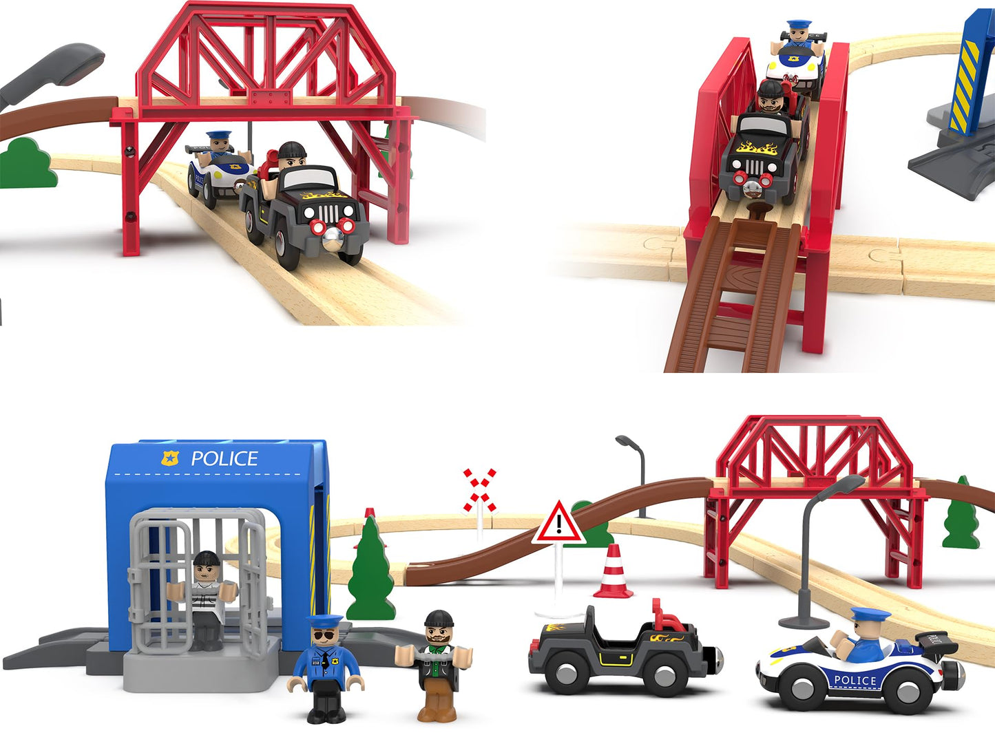 Wooden Train Set For Toddlers, 52Pcs Train Toy With Railway Track For Kids, Wooden Train Tracks Include Expansion Pack Compatible With Thomas, Brio, Chuggington