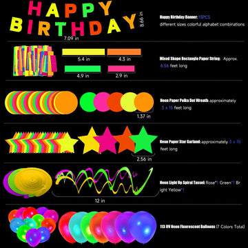 120 Pieces Neon Glow In The Dark Birthday Party Decorations Supplies Glow Party Neon Balloon Garland Kit Neon Glow Party Supplie