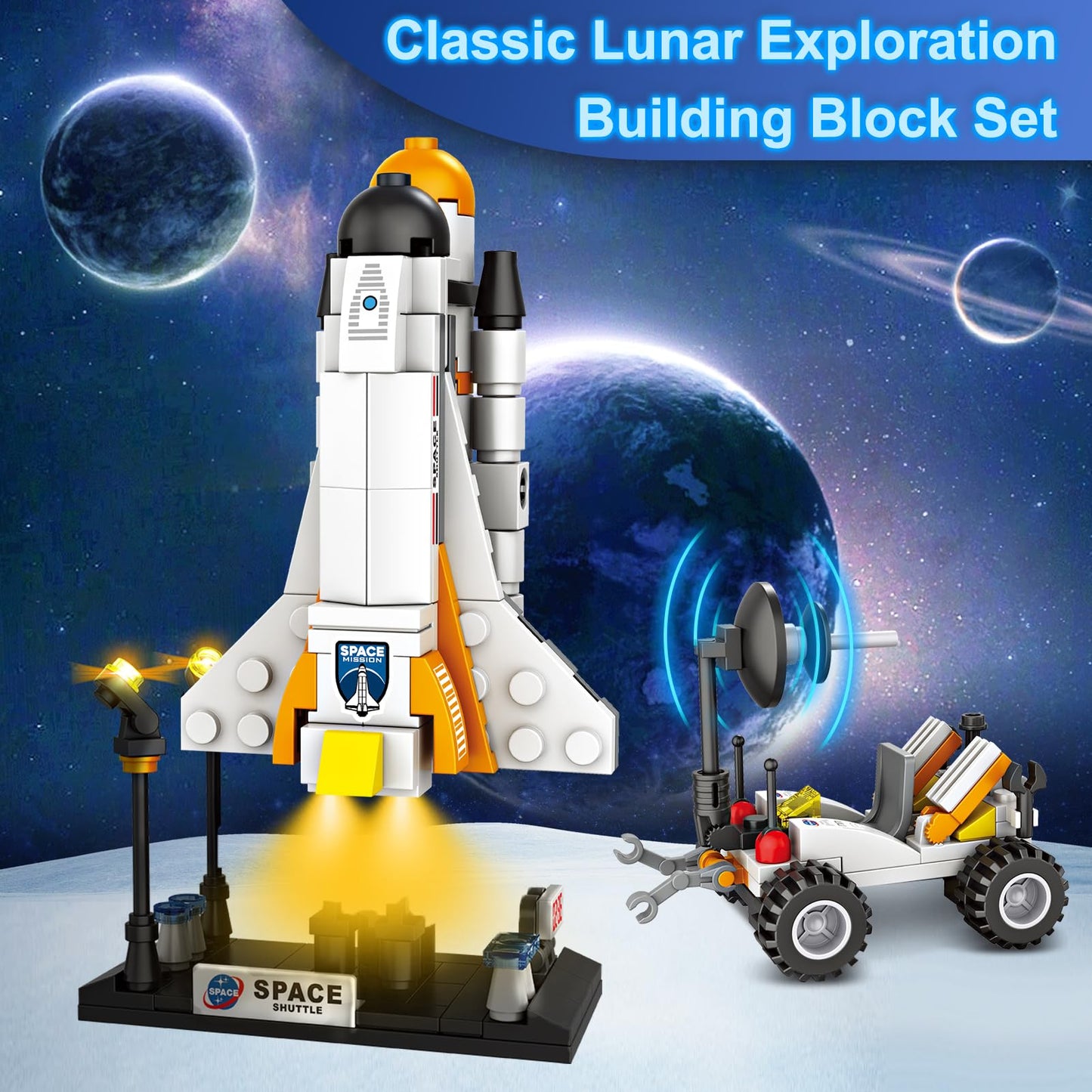 Space Exploration Shuttle Toys For Boys, Stem Aerospace Building Kit Toy With Rocket, Space Shuttle, Moon Buggy And Satellite, B