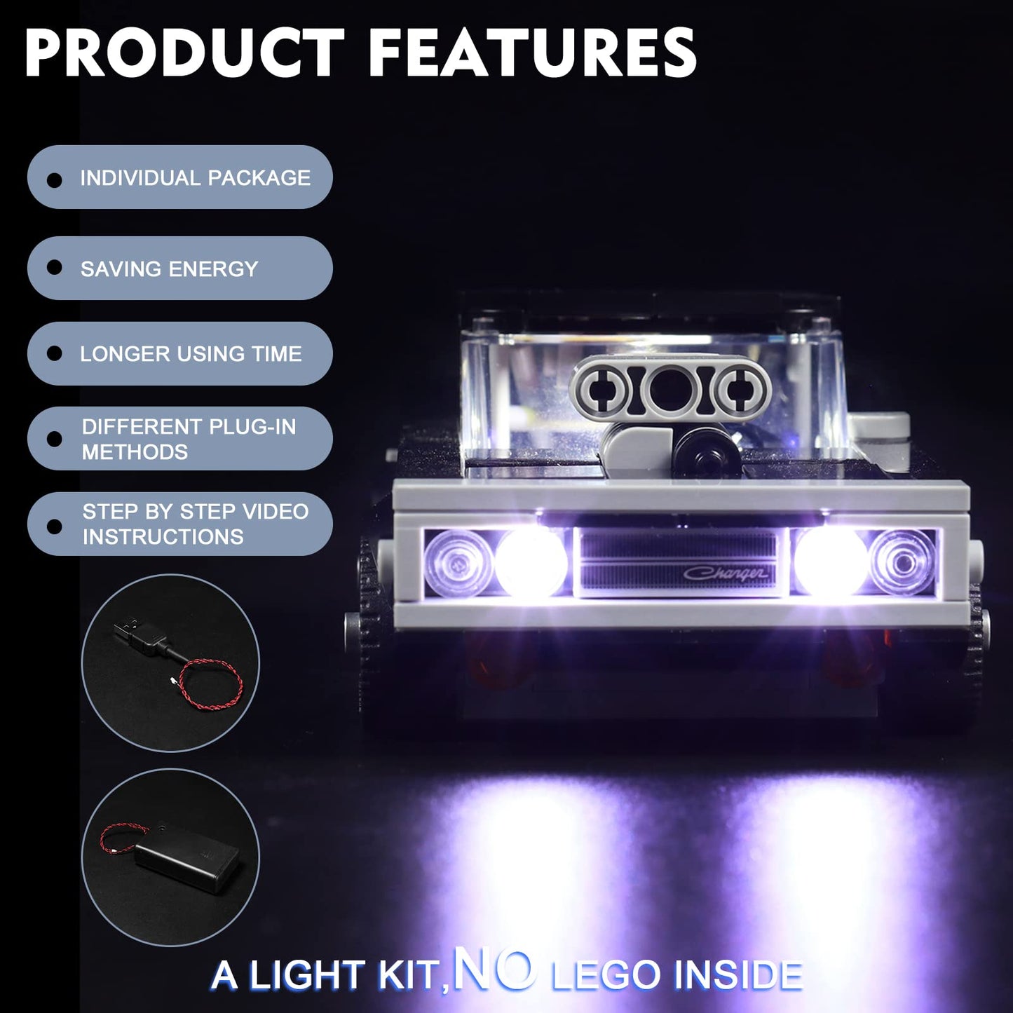 Brickbling Led Light Compatible With Lego Speed Champions Fast & Furious 1970 Dodge Charger R/T 76912 Toy Car Building Set, Diy Lighting Kit Compatible With Lego 76912 Compatible With 76912 (No Model)