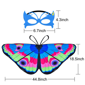 9 Pieces Kids Butterfly Costume Fairy Butterfly Wings Masquerade Masks Halloween Girls Dress Up Pretend Play (Rainbow Series)