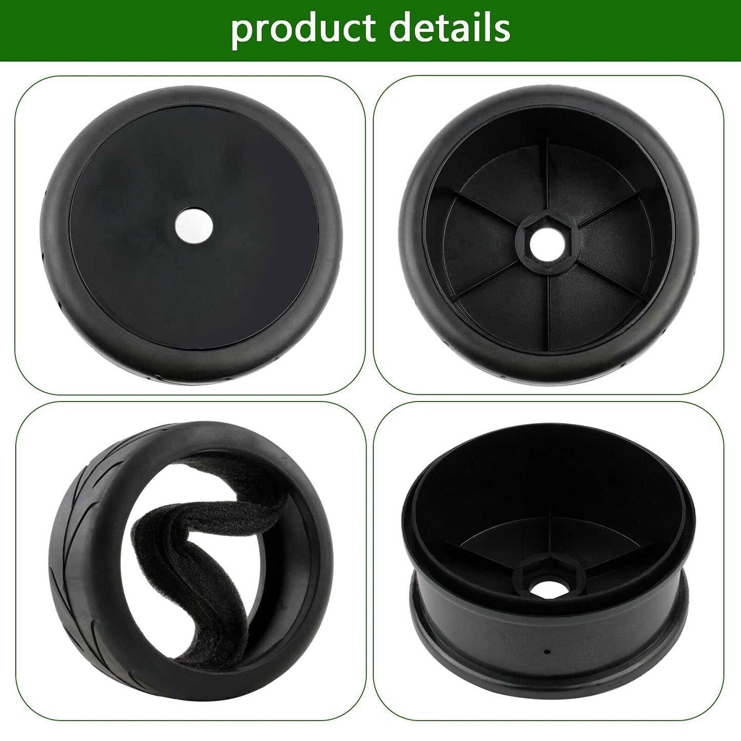 Rchobbytop 1:8 RC Buggy Tires & Wheels & Adaptors & Wrench, Street Tyre 17mm Drive Hub Hard Dish Wheel for On Road Racing Kyosho