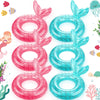 Junkin 6 Pcs Mermaid Tail Pool Floaties Inflatable Swim Float Mermaid Pool Ring 30 Inch Inflatable Ring Floatie Summer Beach Pool Float Tube for Kids mature-themed Outdoor Water Beach Pool Party Supplies