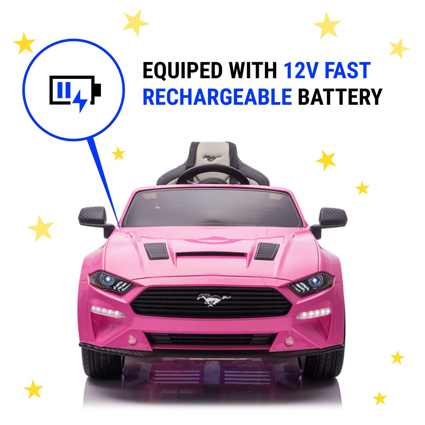 Ford Mustang 24V Ride On Kids Car 4WD Powerful Electric Vehicle, with Rubber Wheels, Bluetooth, FM Radio, Remote Control, Leathe