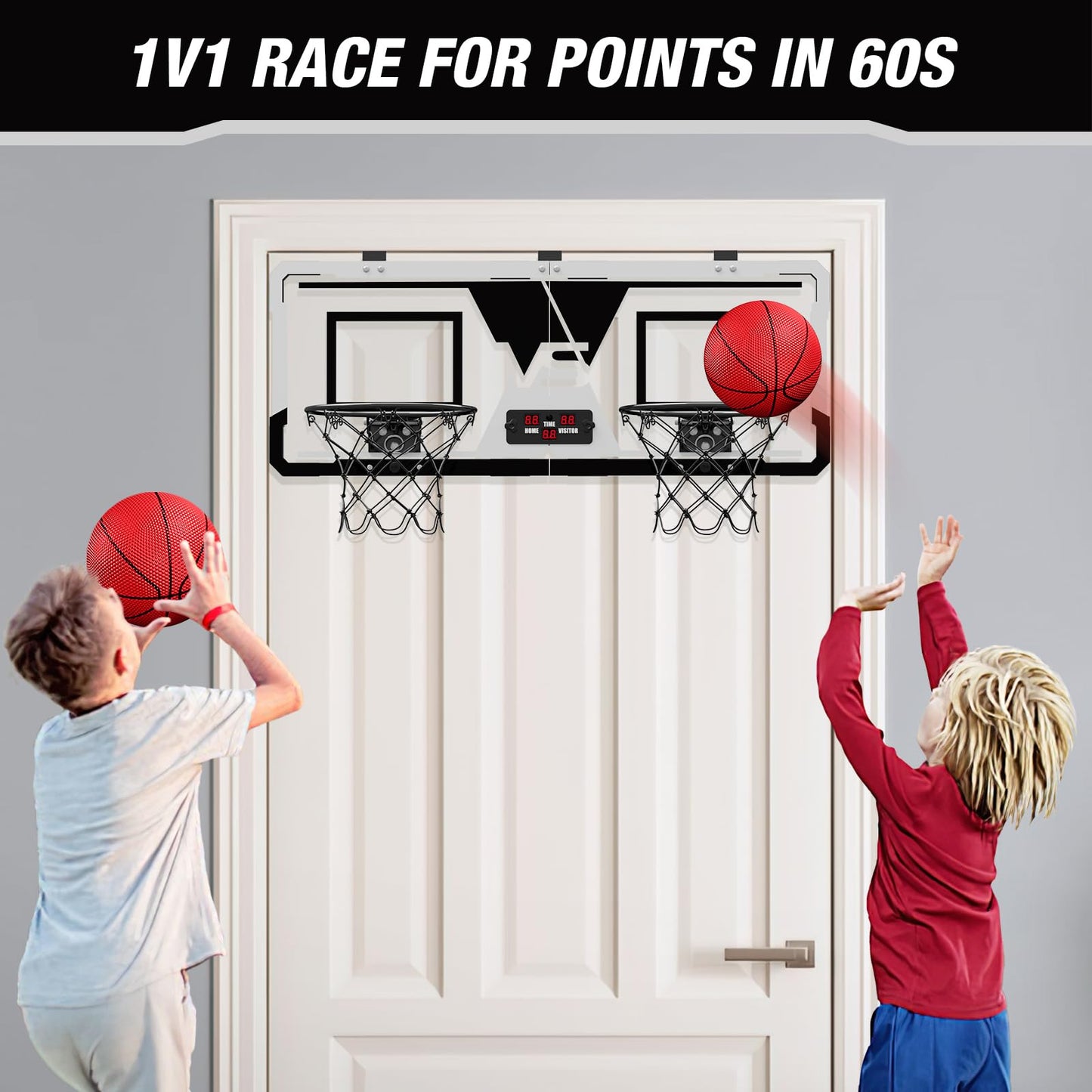 Hyes 2 Player Basketball Game, Dual Shot Over The Door Mini Basketball Hoop Indoor With Scoreboard, Basketball Toy Gifts For Kid