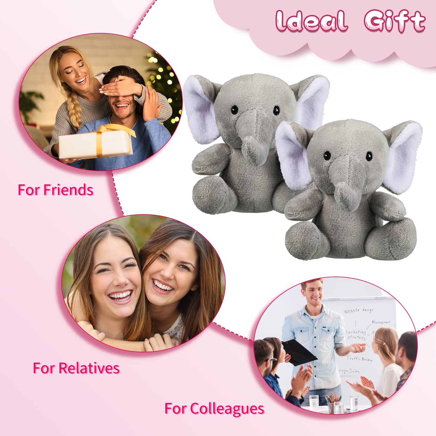 Skylety 4 Pcs Mini Elephant Stuffed Animals Small Cute Elephant Plush Toys Soft Tiny Forest Animals For Baby Shower Boy Girl Gen