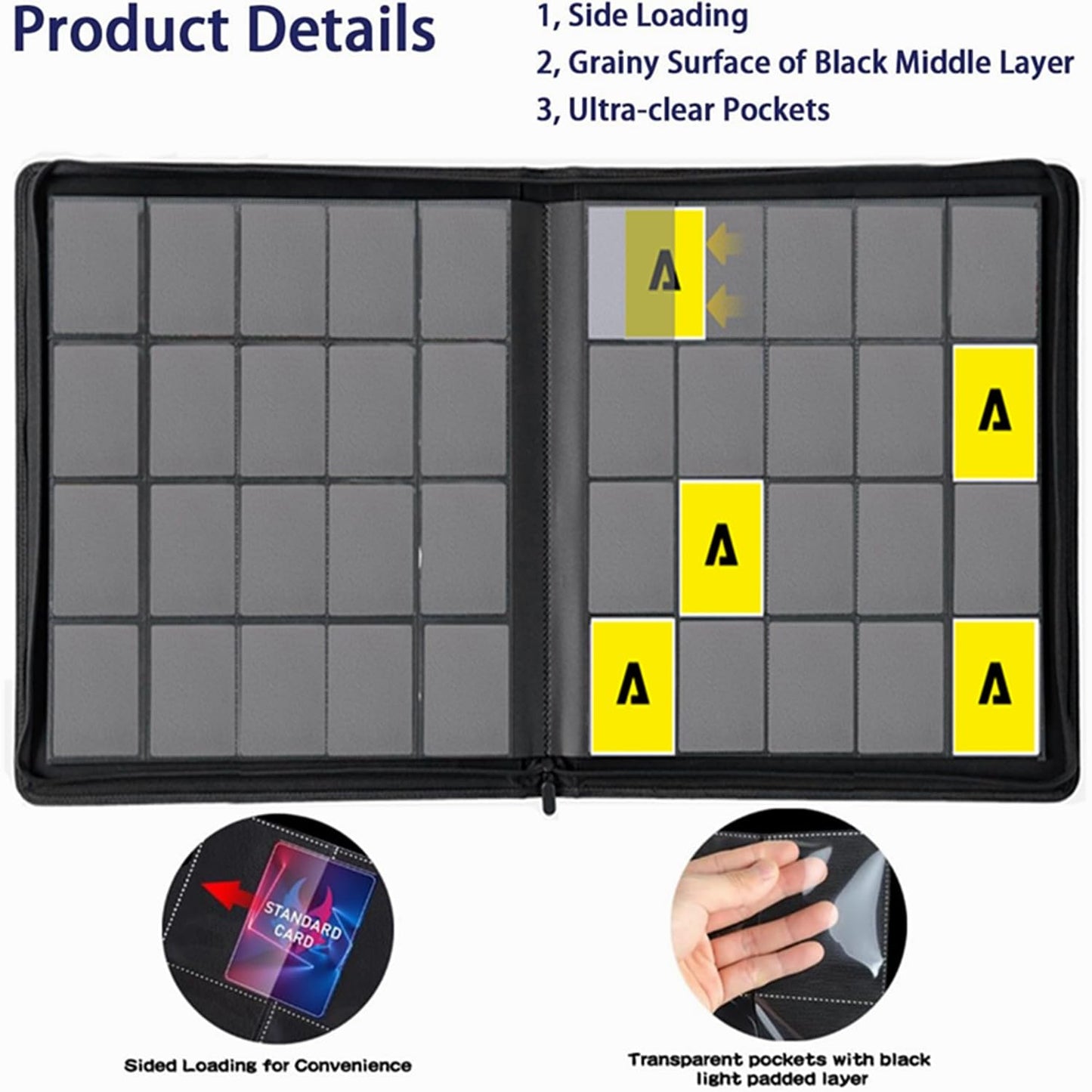 20 Pockets Card Binder Trading Card Binder enhanced Side Loading TCG Card 1280+ Card Collection Binder for MTG Yugi Hoke Cards and Cards Sleeve Card Holder Binders (20Pockets-Blue)