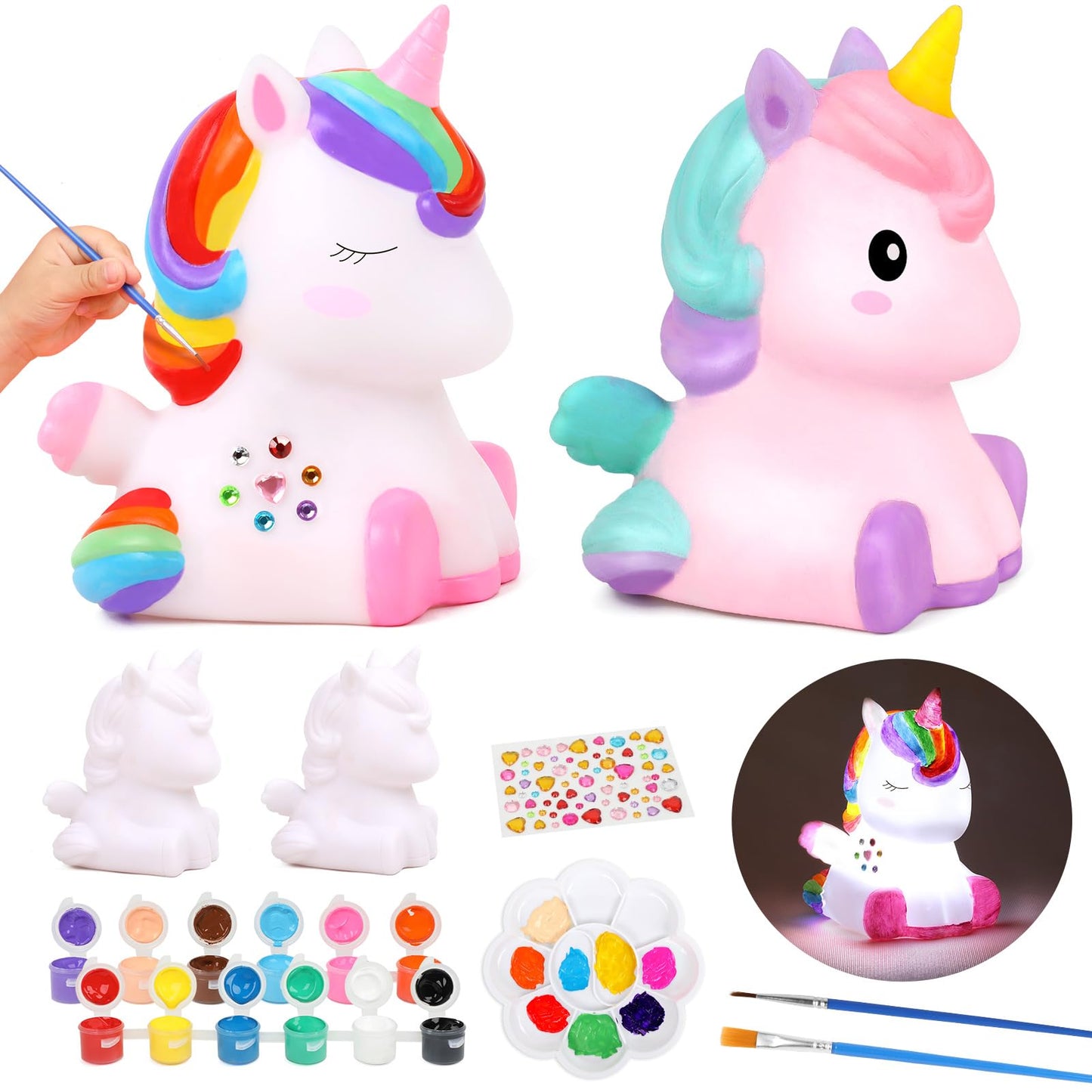 dededa 2Pcs Paint Your Own Unicorn Night Light Art Kit, Arts and Crafts for Kids Ages 4-8,Unicorn Toys Unicorns Gifts for Girls