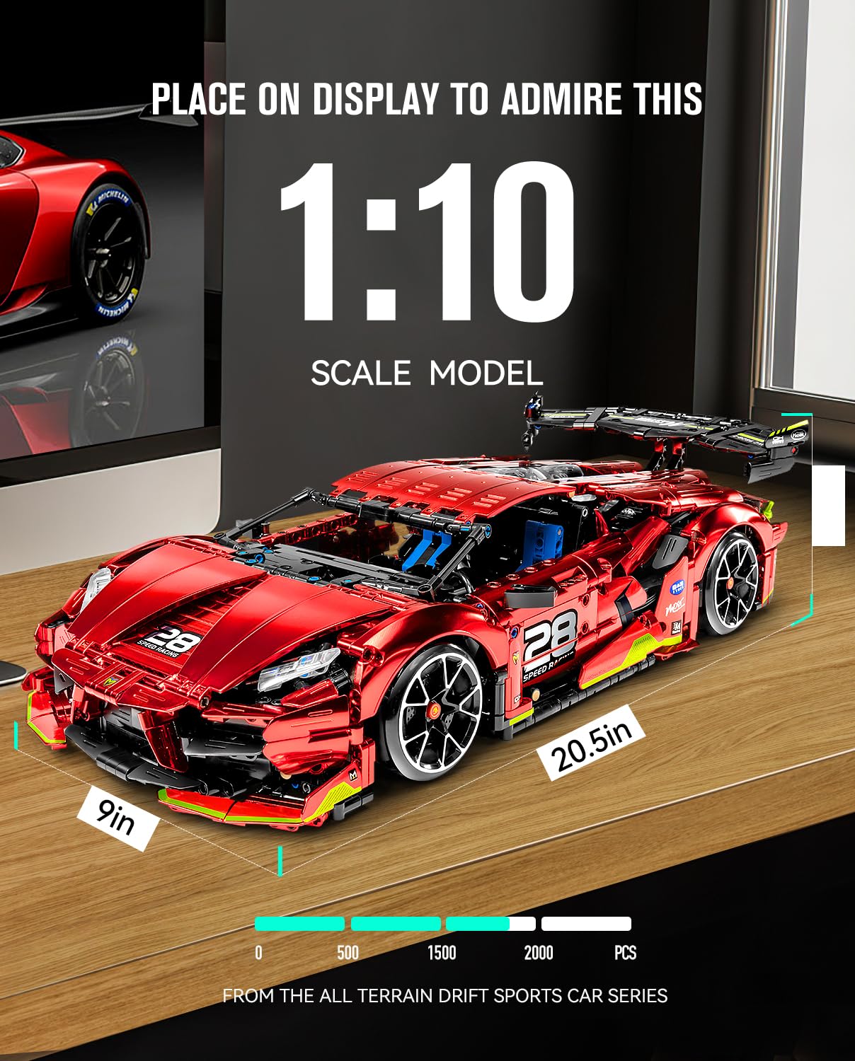 Bav Plated Sports Car Building Sets With Electric Chassis Lifting, Colletible Building Model For Adults, 1:10 Scale Electric Dri