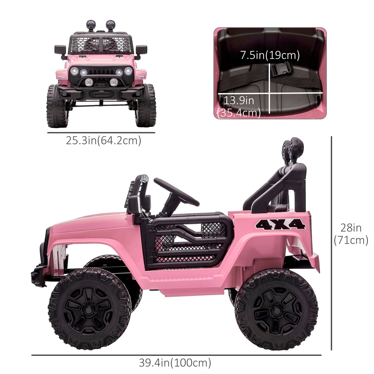 Aosom 12V Kids Ride On Truck With Parent Remote Control, Battery Powered Electric Car With Spring Suspension, Adjustable Speed, Led Lights And Horn, Pink