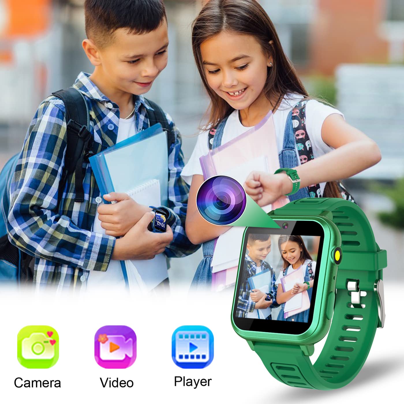 Kids Game Smart Watch Boys With 24 Puzzle Games Camera Video Player Pedometer Alarm Clock Calculator Flashlight 12/24 Hr Hd Touch Screen Kids Watches Toys For 7 8 9 10 11 12 Year Old Boys