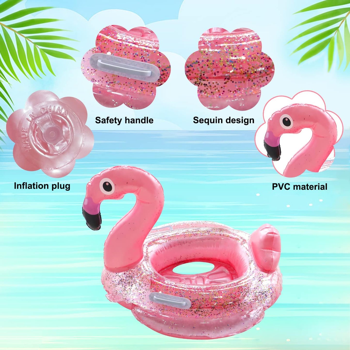 Fudragtn Inflatable Flamingo Unicorn Pool Floats For Kids, 2 Pack Swim Rings With Safety Seat And Handle, Pool Tubes For Floatin