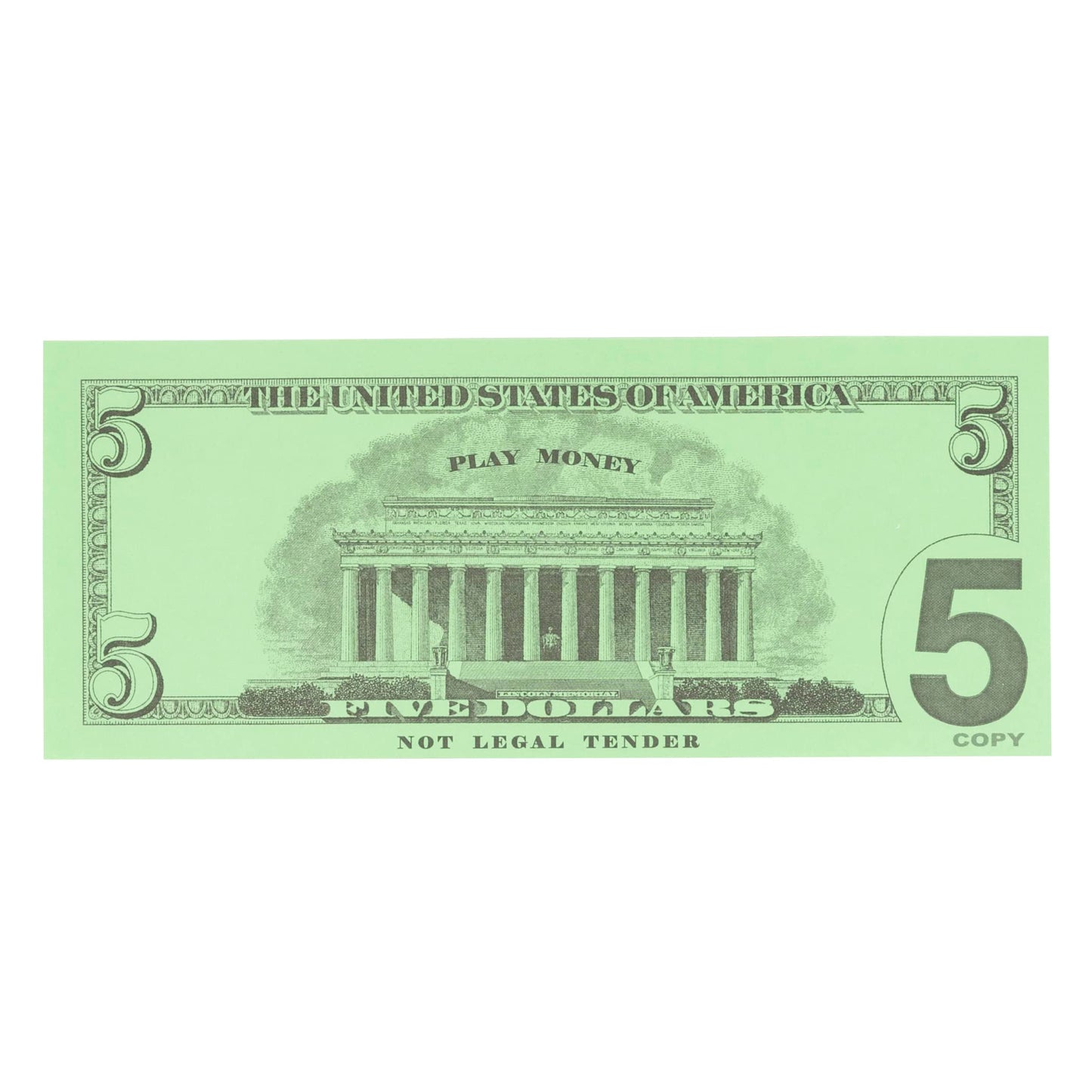 LEARNING ADVANTAGE Five Dollar Play Bills - Set of 100 $5 Paper Money for Teaching Currency & Math - Small, Multi, Model 7519