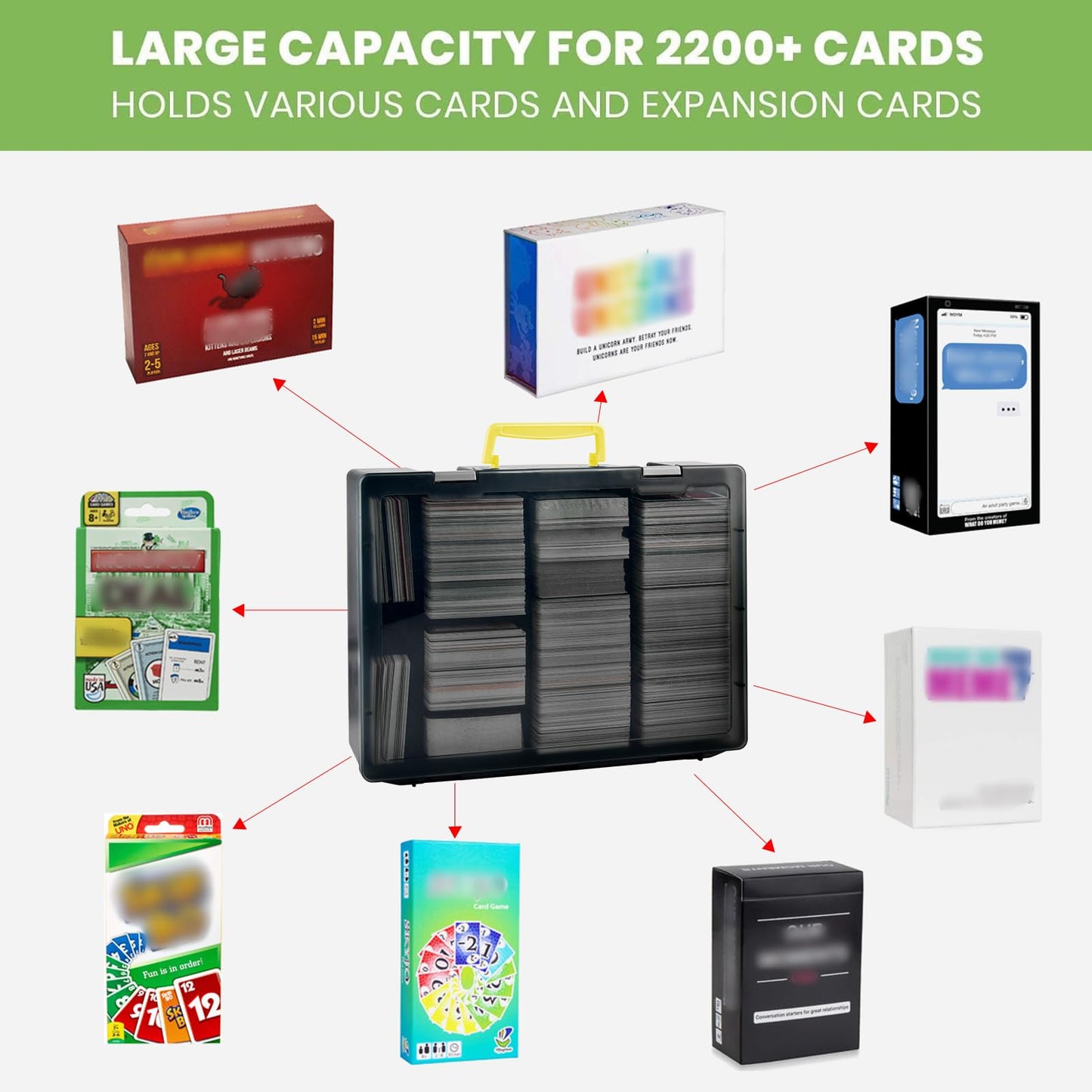 Alkoo 2200+ Large Trading Card Storage Box Case Holder For Kids Against Maturity, C.A.H Mtg Deck Organizer For Cards Against Humanity/For Magic The Gathering Sports Cards& Expansions