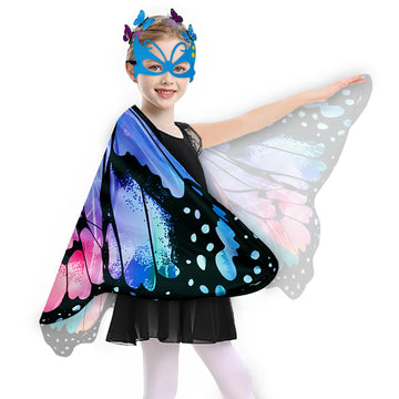 Sunlisky Kids Butterfly Wings Costume For Girls Fairy-Wings Mask Party Favors Gifts (Blue Red Sets)