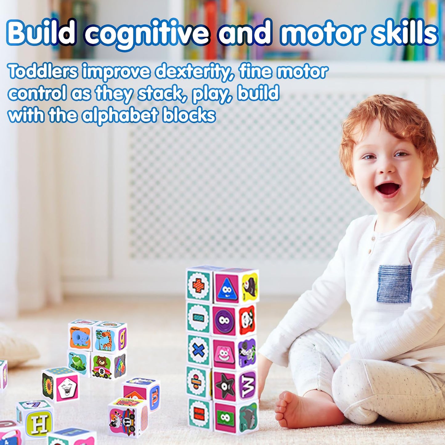 Play Abc Building Blocks For Toddlers 1-3, 28 Pcs Plastic Baby Alphabet Letters Number Stacking Blocks Set, Preschool Learning Educational Montessori Sensory Toys Gifts For Kids Girls Boys