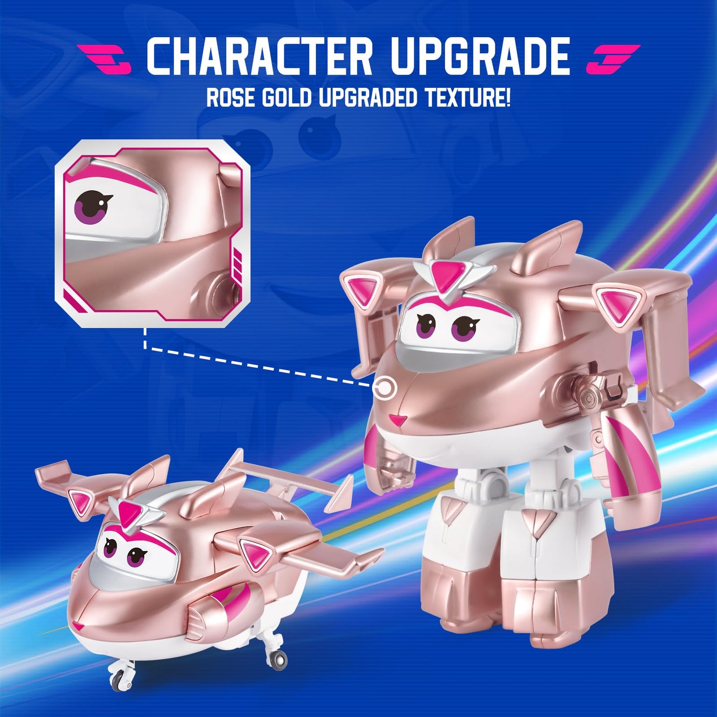 Super Wings Transformer Toys - 5" Golden Girl Airplane Rescue Bots Action Figures for Kids, Pink, Model YW780233, 2-in-1 Fun for Ages 3-7