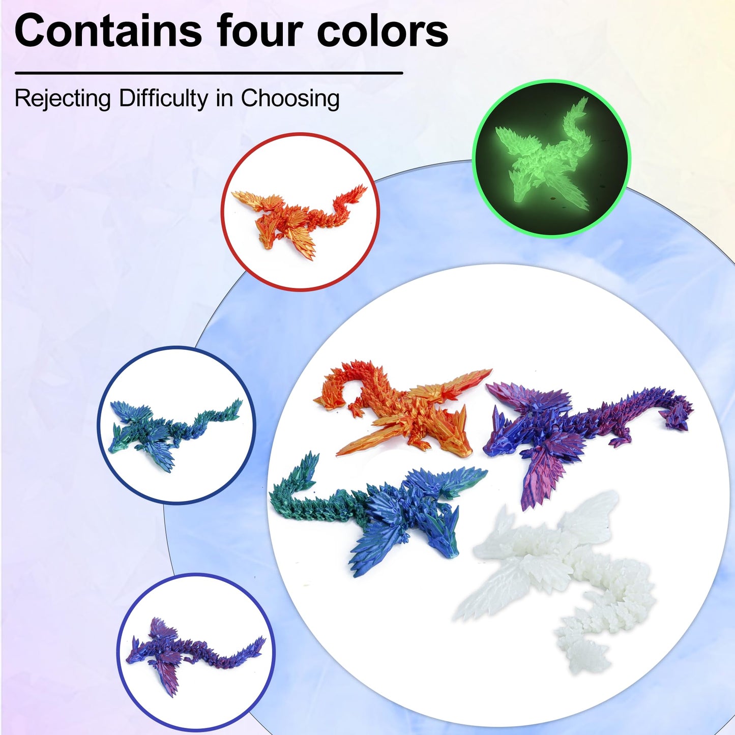 Keridazply 3D Printed Dragon With Wings Flying Dragon 4Pcs,9 Inch Articulated Winged Dagon For 3D Printed Gift, Desk Pet Decor,F