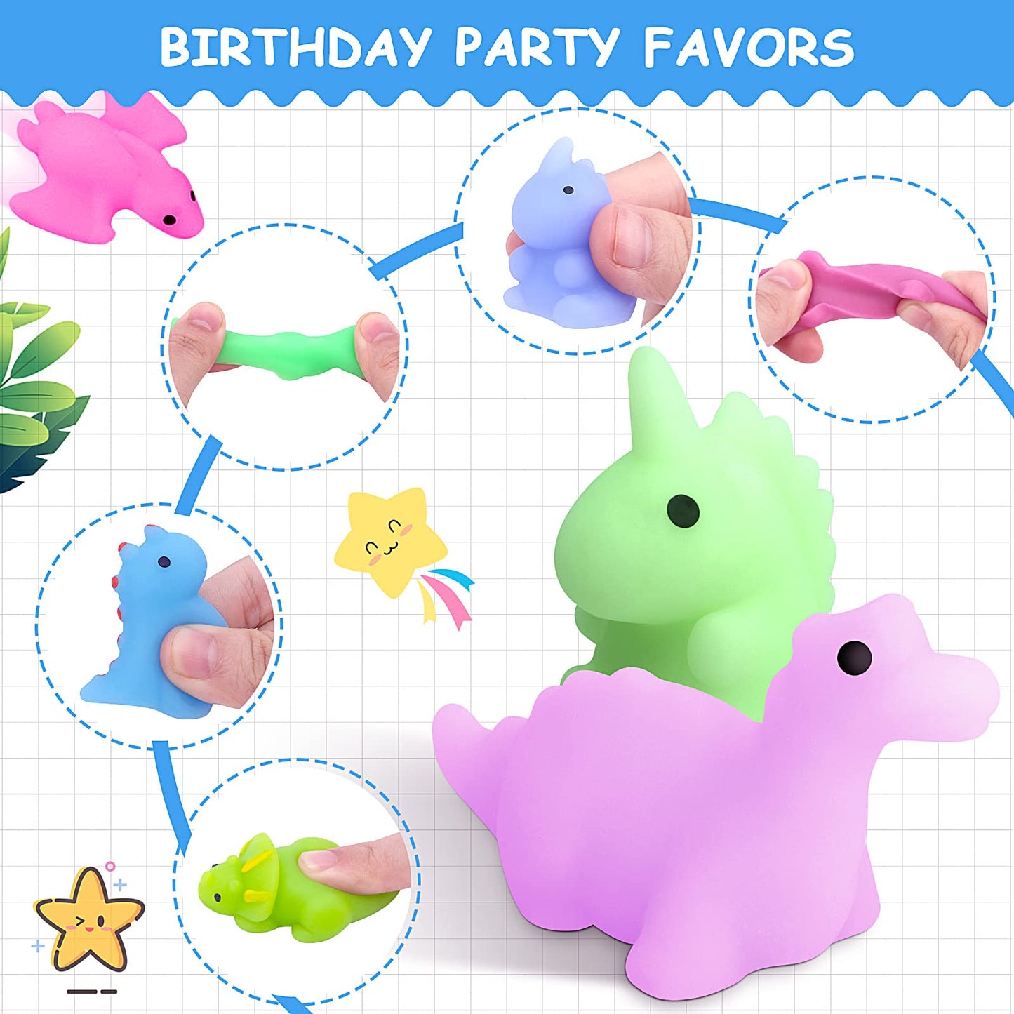Pokonboy 30Pcs Squishies Mochi Squishy Toys, Mini Dinosaur Unicorn Squishy Stress Relief Toys Party Favors For Kids Classroom Prizes Easter Basket Stuffers For Boys And Girls Age 3+