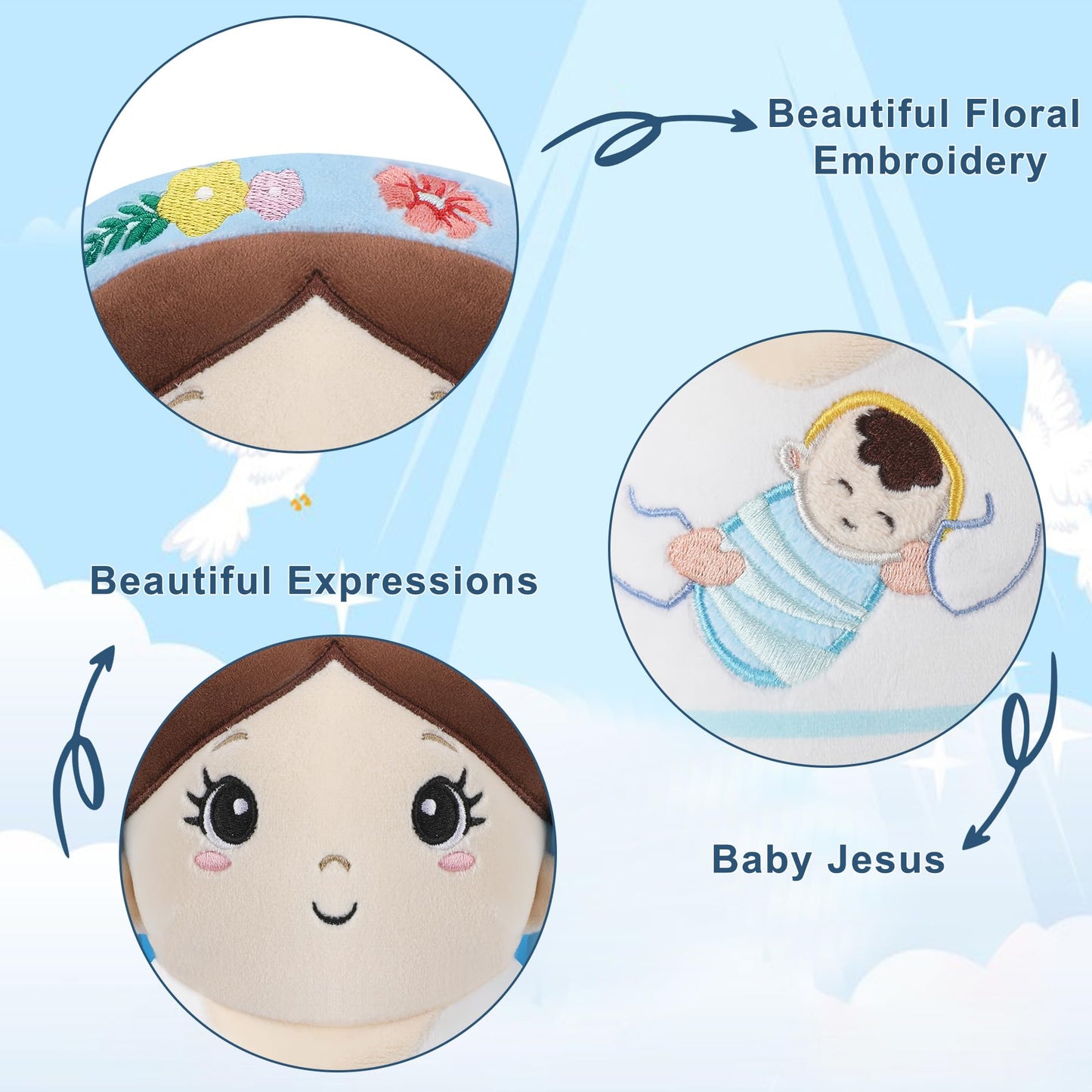 Leyoha Christmas Plush Nativity Scene Set - Mary Plush Baby Jesus Plush Soft Cuddly Stuffed Animal, Perfect Holiday Decor Christ