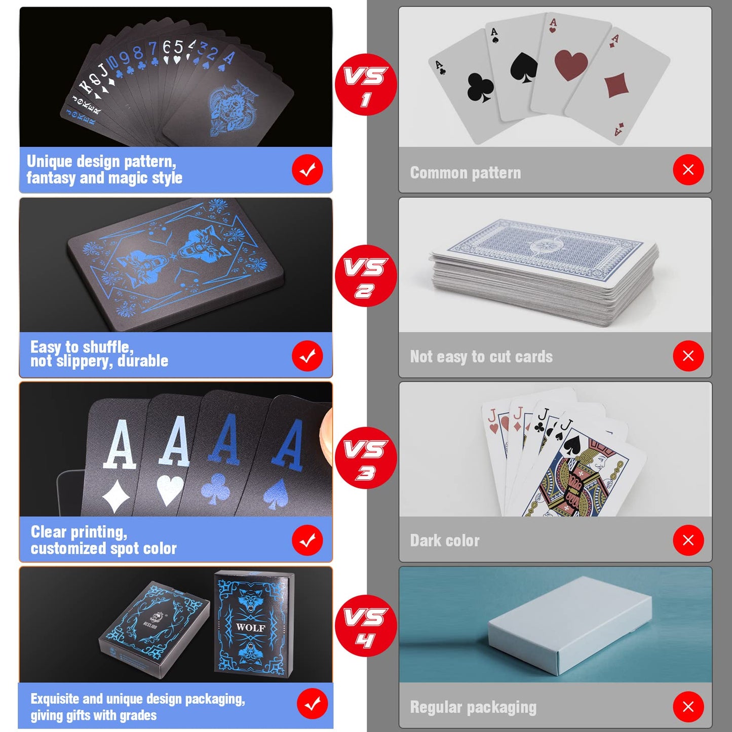 Wjpc Pvc Waterproof Playing Cards, Cool Black Plastic Poker Cards,Deck Of Cards For Game And Party.(Wolf)
