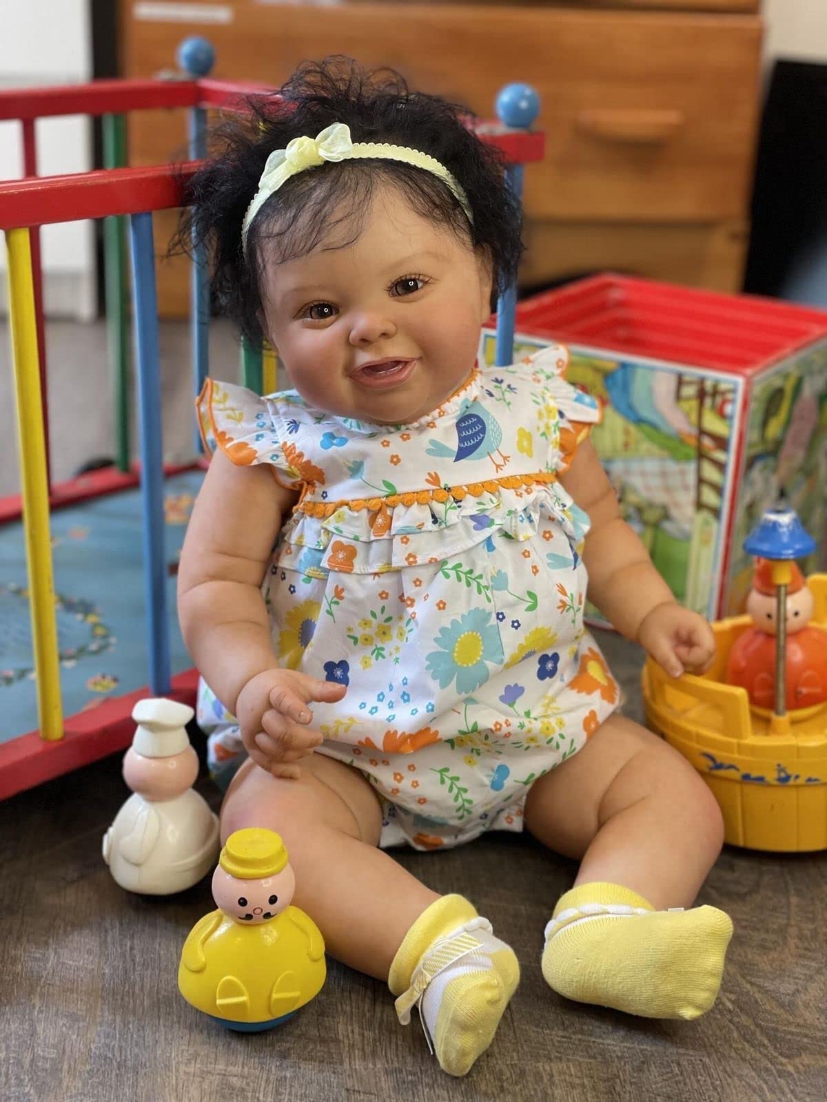 Kokomandy Black African American Reborn Toddler Baby Doll Girl 24 Inch Cute Silicone Reborn Baby That Look Real Alive Soft Body