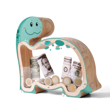 Wooden Dinosaur Brachiosaurus Piggy Bank For Kids Money Coin Bank, Unbreakable Piggy Bank Diy Personalizable Kids Safe Money Box
