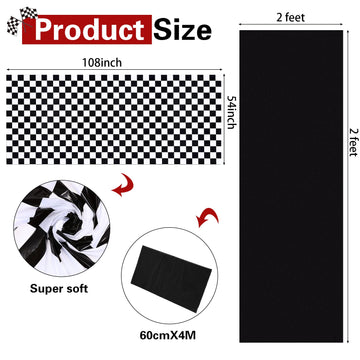 Tallew 6 Pcs Checkered Car Party Supplies Disposable Tablecloth Plastic Table Cover Black And White Checkered Race Table Runner