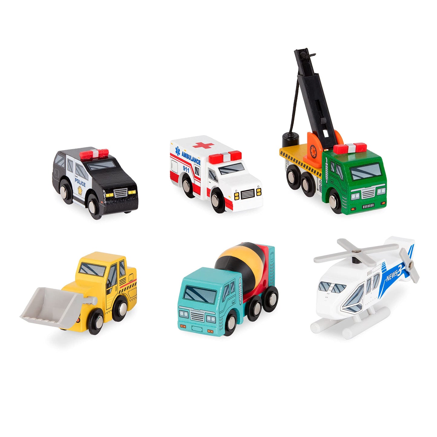 Battat - Wood Cars for Kids - 6Pc Toy Vehicle Set - Mini Rescue & Construction Vehicles - Toddler Truck Toys - 3 Years + - Woode