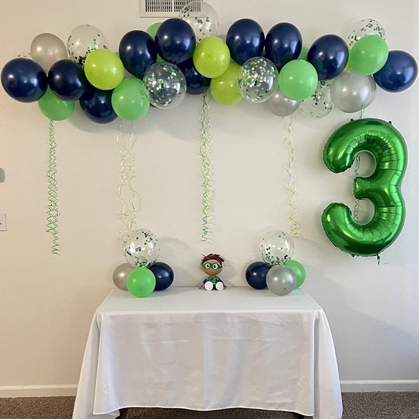 KEPMOV 12 Inch Latex Balloons - Blue Green Confetti, 35pc for Birthday, Football, Jungle, Dinosaur Theme Party
