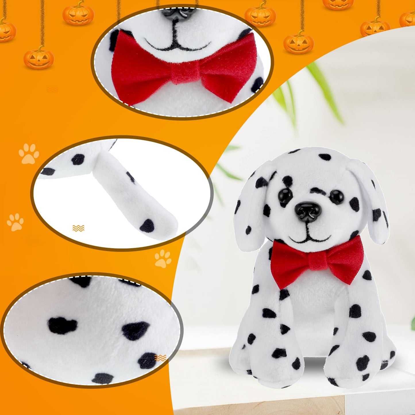 Kathfly 4 Pieces Halloween Plush Toy Dog Dalmatian Stuffed Animal Dalmatian Dog Spotted Stuffed Puppy Cuddly Sitting Stuffed Ani