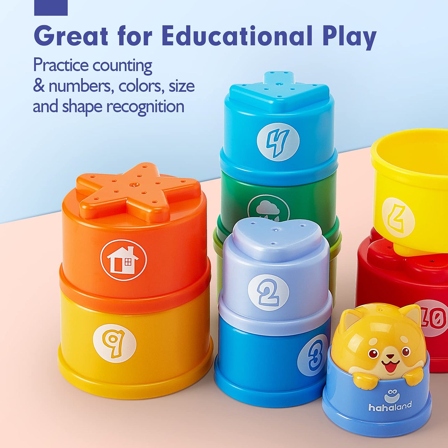 Hahaland Stacking Toys For Toddlers 1-3 - Stacking Cups - Toddler Toys Age 1-2 Learning Montessori Toys For 1 Year Old Boy Birth