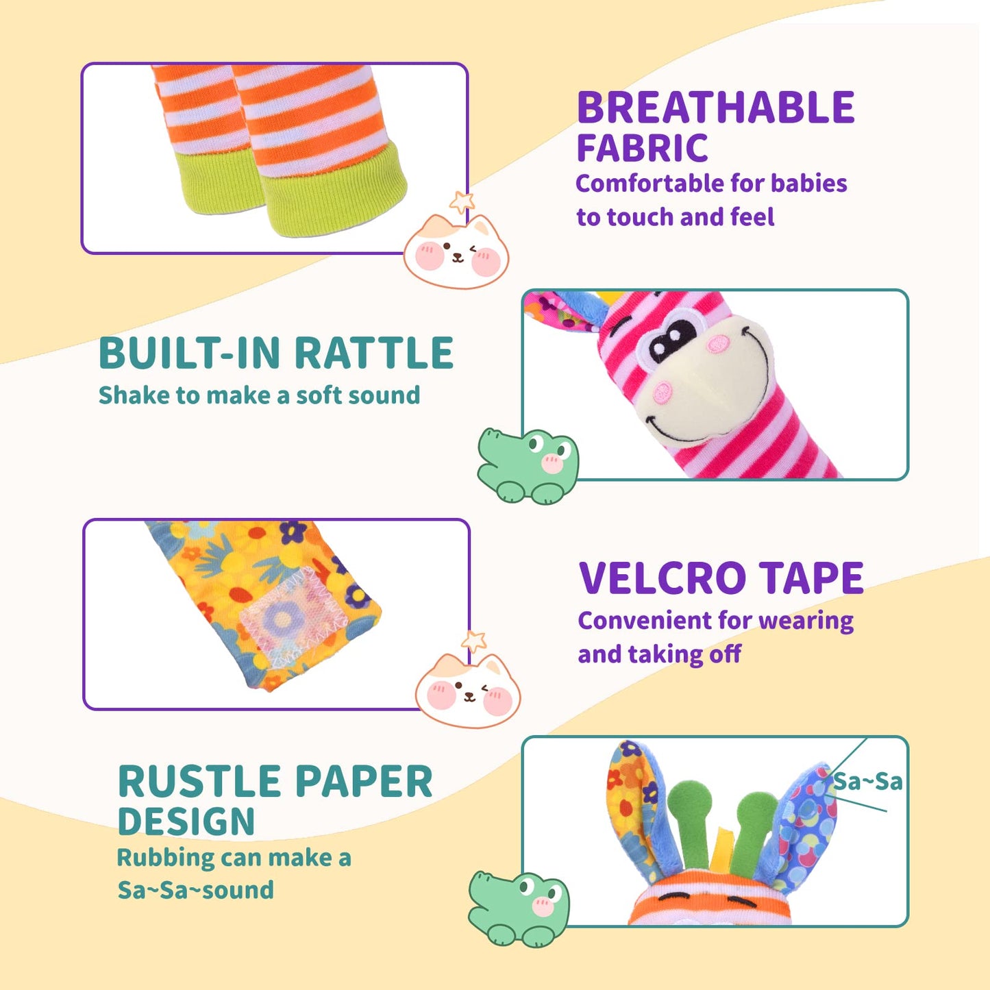 Padonise Wrist Rattles Baby Socks Baby Toys Set Soft Sensory Toys For Babies Cartoon Animal Rattles Sock Early Development Toy Baby Shower Birth Gift For Newborn Infant Baby Boy Girl 0 To 3 Years Old