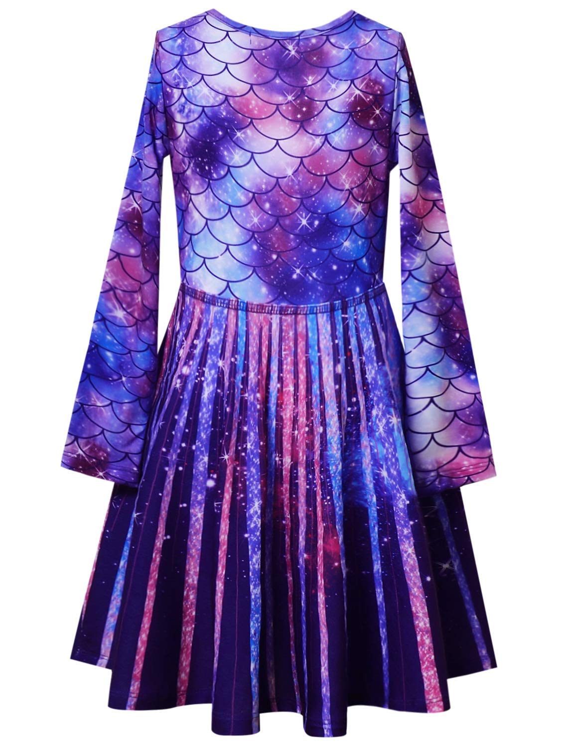 Mermaid Dresses Girls Long Sleeve Swing Fall Winter Fish Scale Outfit Halloween Costume,Size 10 11