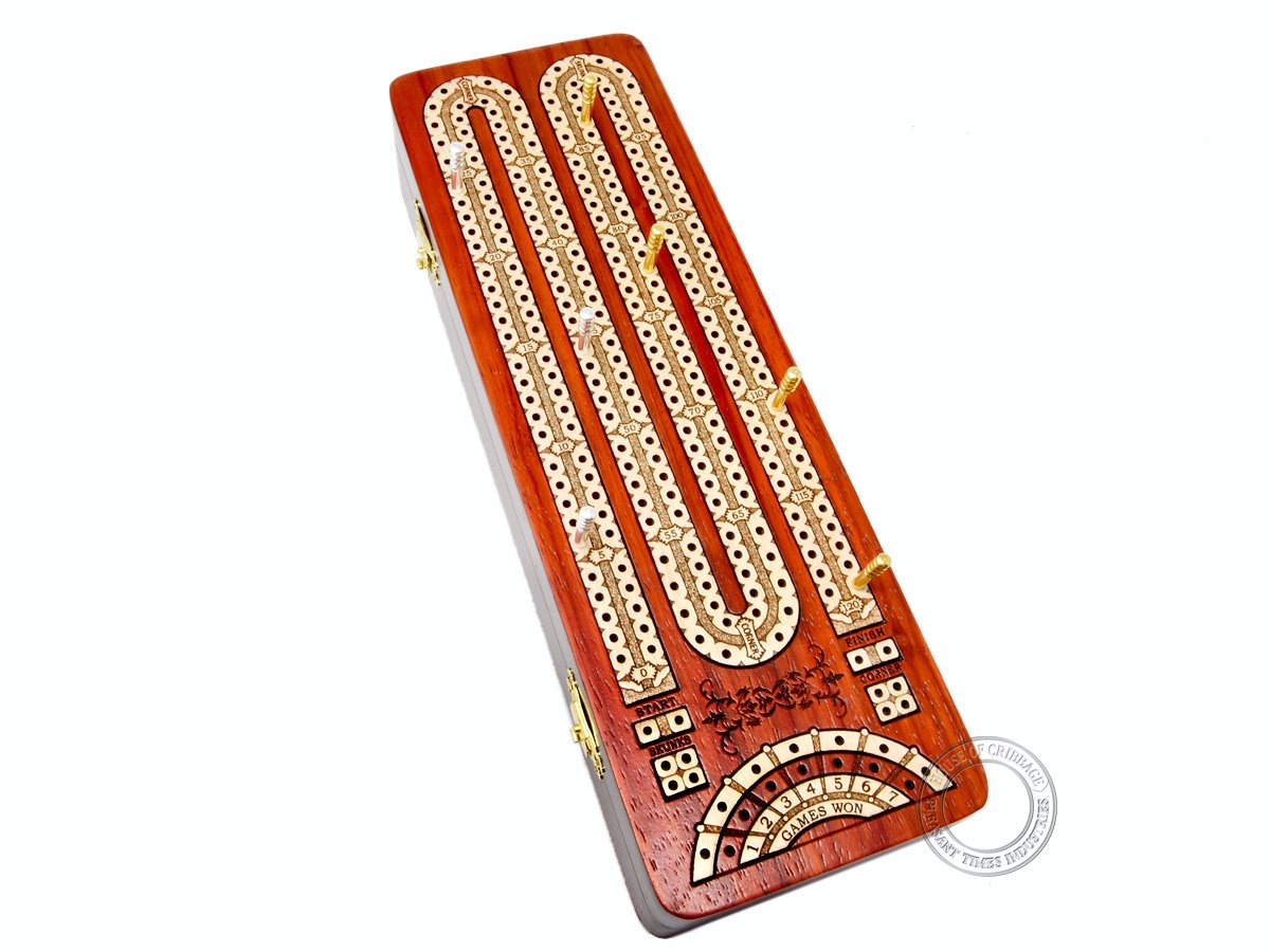House Of Cribbage Continuous Cribbage Board Inlaid With Bloodwood/Maple : 2 Tracks With Score Marking Fields For Skunks, Corne