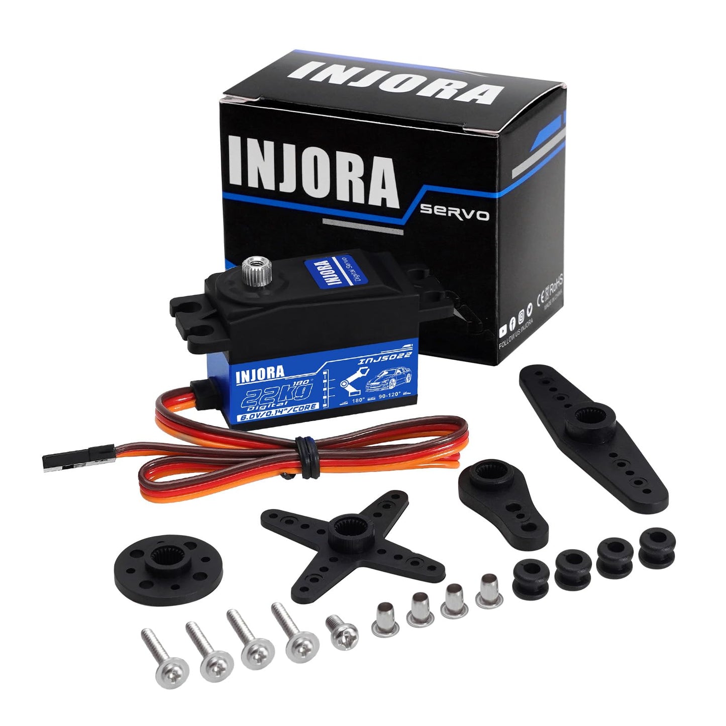 INJORA INJS022 22KG Low Profile Digital Servo and 25T Servo Arm for 1/10 RC Car Robot Model Upgrade