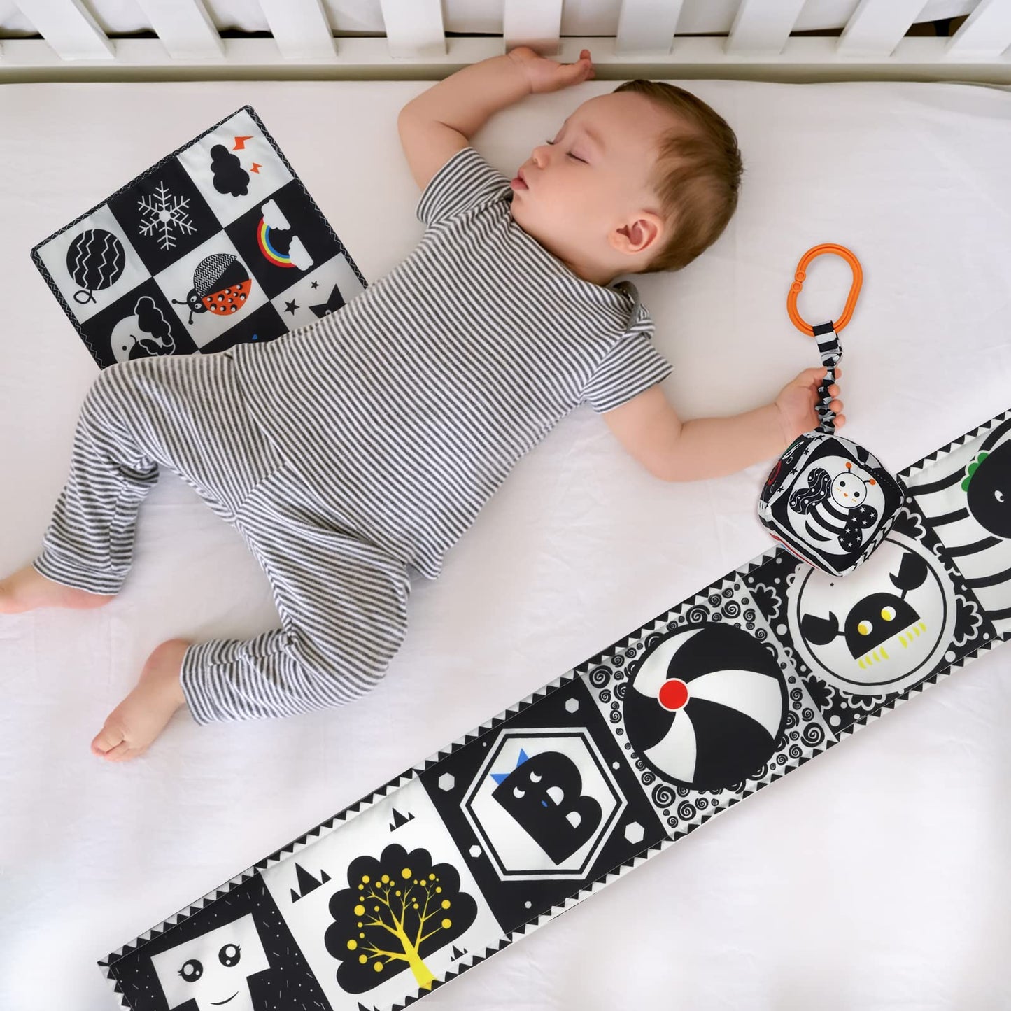 KUANGO 3 PCS Black and White High Contrast Baby Toys Newborn Toys 0-6 Months, Visual Stimulation Sensory Soft Book, Infant Tummy