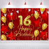 NC 16th Birthday Backdrop Banner Decorations Red and Gold for Boys Girls Happy 16 Years Old Bday Background Photography Party De