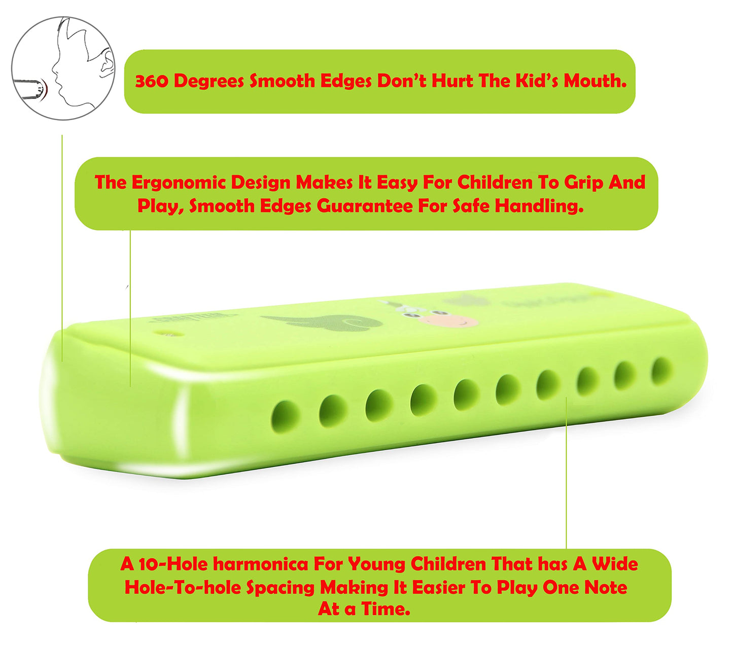 Crafteem Color Blues Harmonica, Key Of C For Kids, Children, Toddler And Beginners,10 Hole 20 Tones Musical Instrument Toy Gift