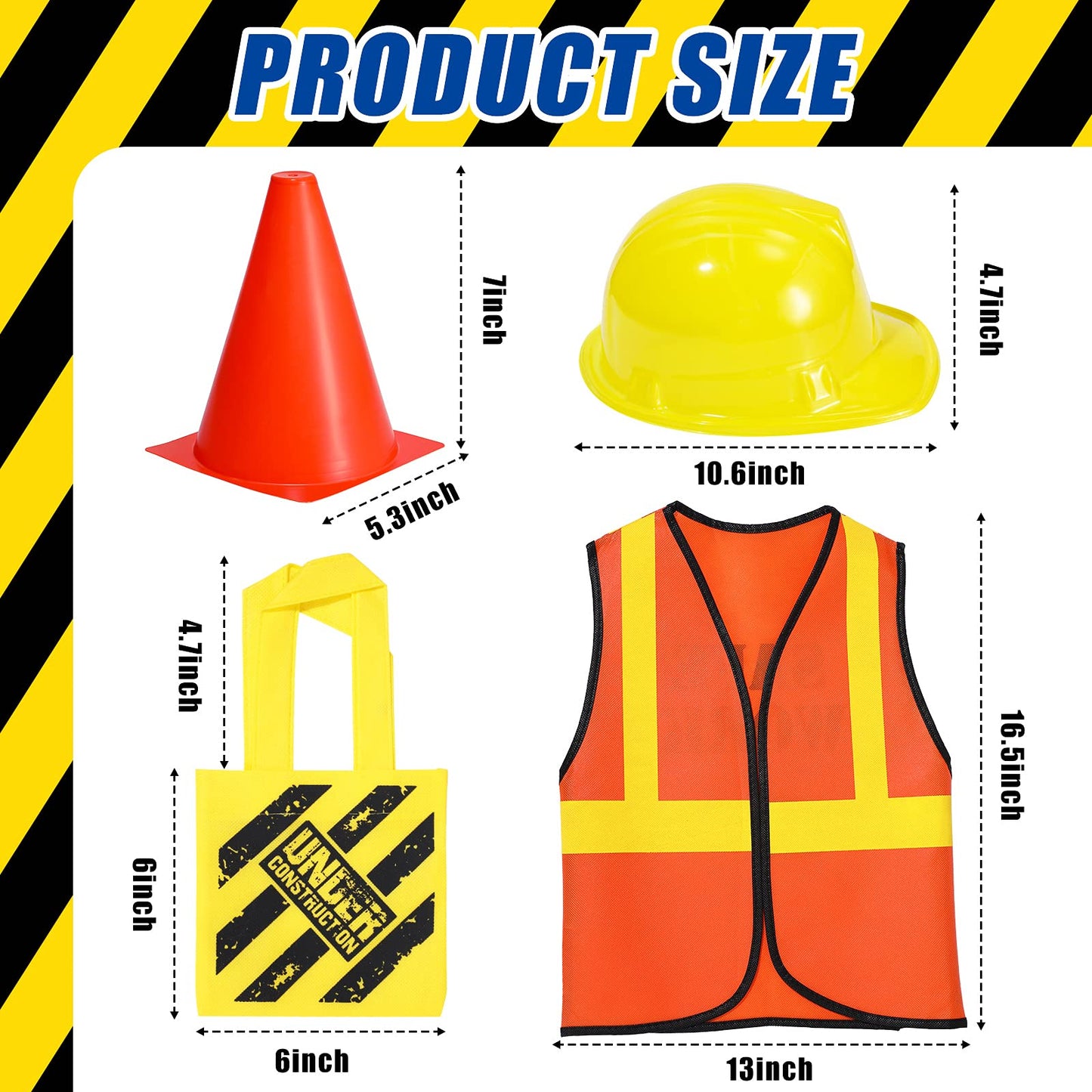 Gejoy 48 Pcs Kids Construction Birthday Party Supplies Worker Costume Role Play Construction Hats And Vests For Kids Tote Bag And Traffic Cones For Dress Up Supplies