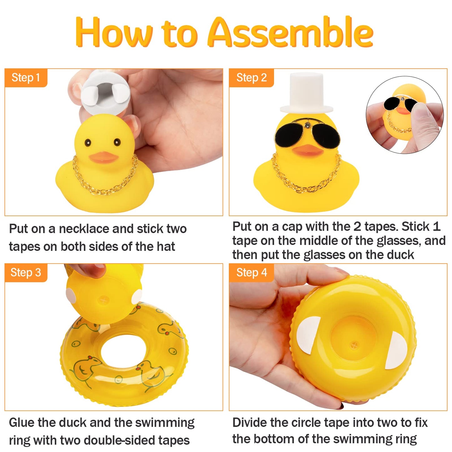 Wonuu Swim Ring Rubber Ducks With Mini Diamond Glasses Hat Necklace For Cars Dashboard Decorations Car Accessories Toy Duck Car Ornament, Pink Magic Hats With Pink Duck Ring