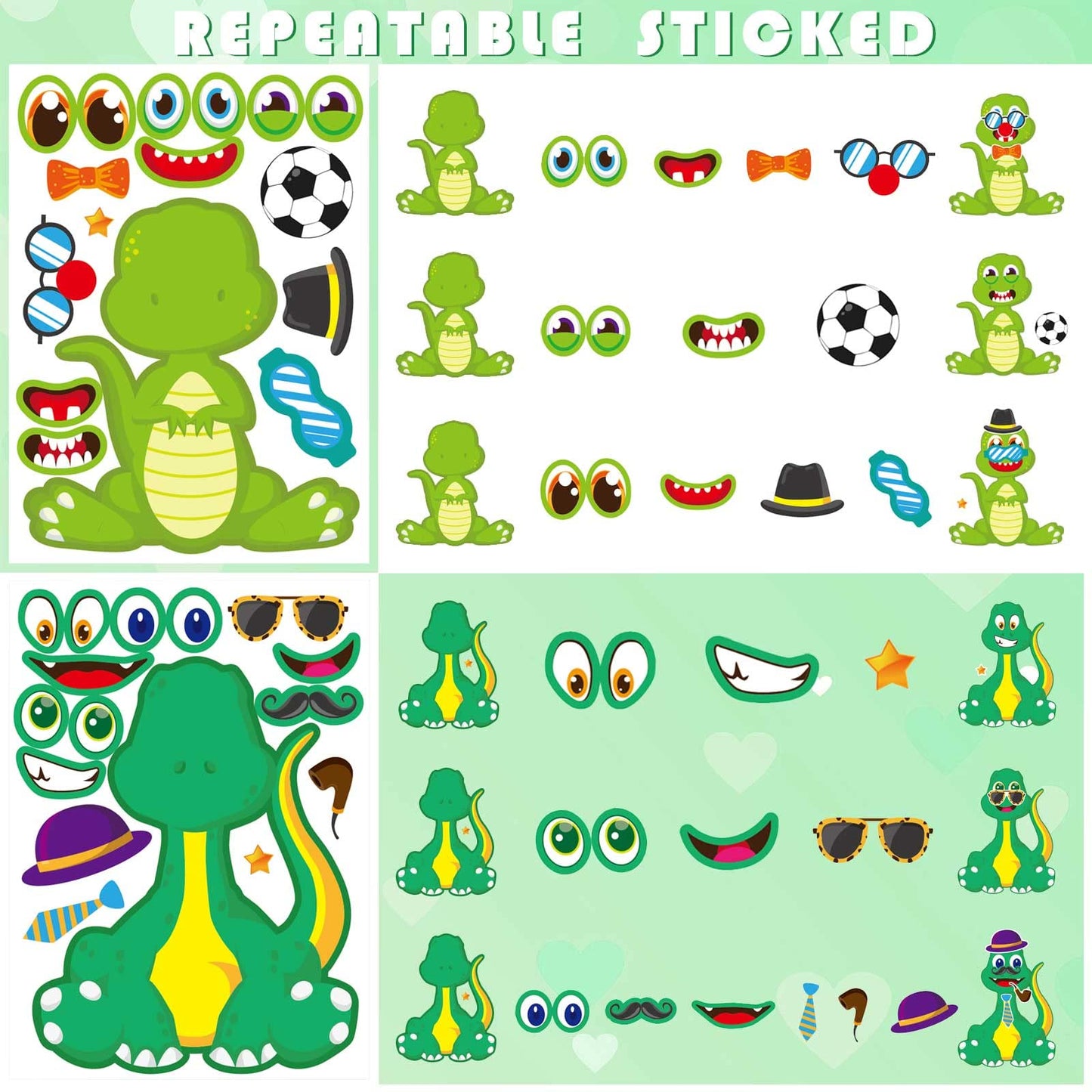 27 Sheet Dinosaur Stickers, Make Your Own Dinosaur Stickers For Kids,Make A Face Stickers Dinosaur Birthday Party Supplies,Diy P